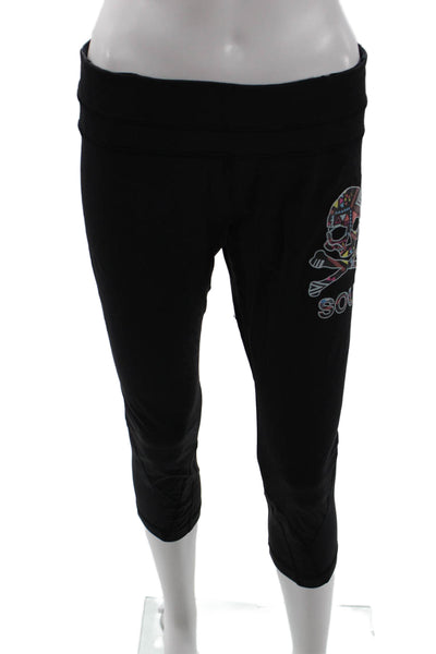 Lululemon Womens Capri Cropped Leggings Black Skull Print Nylon Zip Size 10