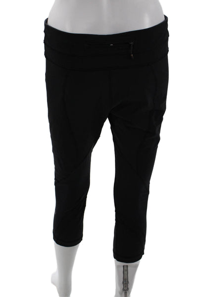 Lululemon Womens Capri Cropped Leggings Black Skull Print Nylon Zip Size 10