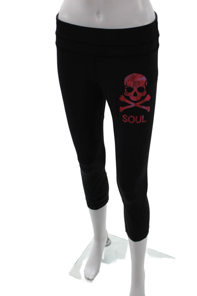 Lululemon Womens Black Skull Graphic Capri Cropped Leggings Zip Size 8