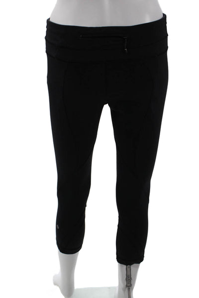 Lululemon Womens Black Skull Graphic Capri Cropped Leggings Zip Size 8