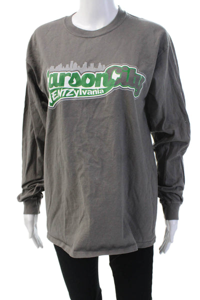 Gildan Mens Dark Gray Cotton Crew Neck Graphic Long Sleeve T Shirt Size M