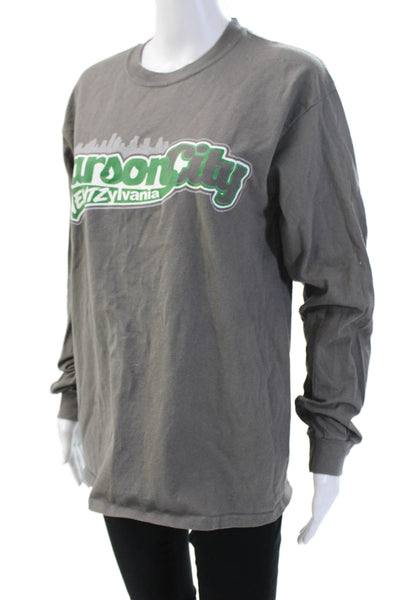 Gildan Mens Dark Gray Cotton Crew Neck Graphic Long Sleeve T Shirt Size M