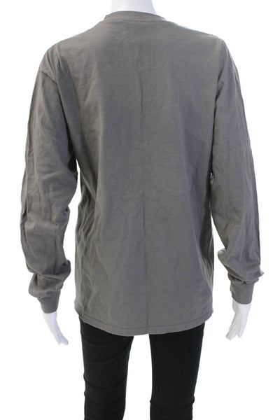 Gildan Mens Dark Gray Cotton Crew Neck Graphic Long Sleeve T Shirt Size M