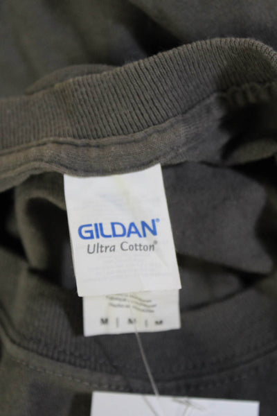 Gildan Mens Dark Gray Cotton Crew Neck Graphic Long Sleeve T Shirt Size M