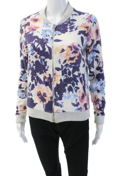 Townsen Womens Bomber Jacket White Cotton Floral Zip Size XS