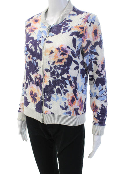 Townsen Womens Bomber Jacket White Cotton Floral Zip Size XS