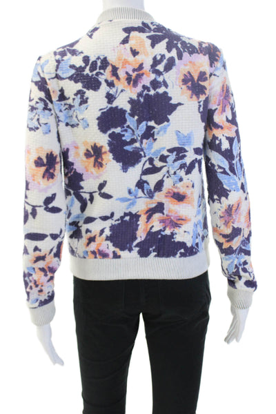 Townsen Womens Bomber Jacket White Cotton Floral Zip Size XS