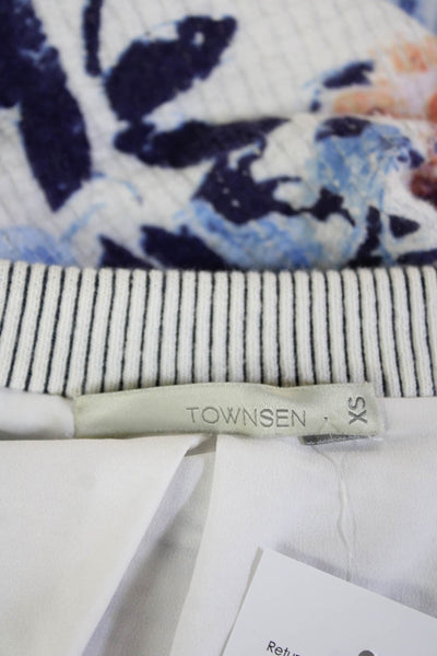 Townsen Womens Bomber Jacket White Cotton Floral Zip Size XS