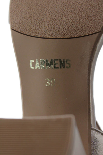 Carmens Women's Round Toe Block Heels Ankle Buckle Metallic Gold Sandals Size 39