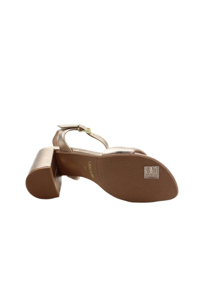 Carmens Women's Open Toe Block Heels Ankle Buckle Metallic Gold Sandals Size 37