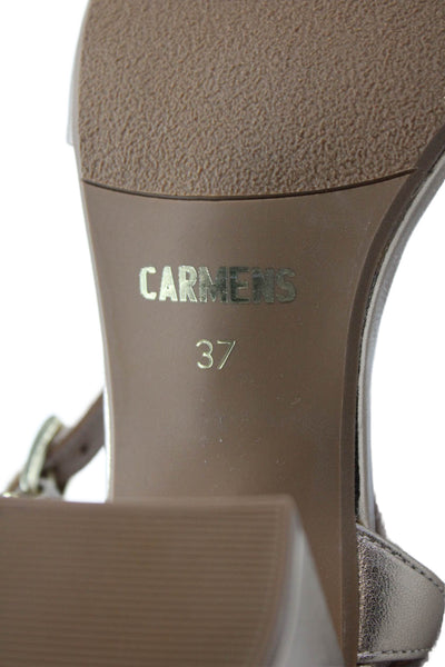 Carmens Women's Open Toe Block Heels Ankle Buckle Metallic Gold Sandals Size 37