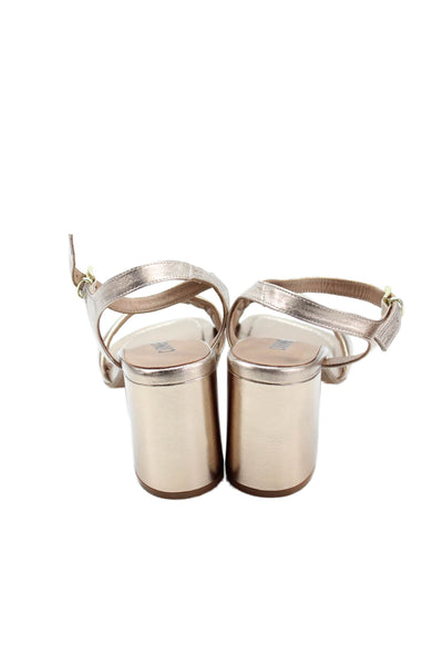 Carmens Women's Round Toe Block Heels Ankle Buckle Metallic Gold Sandals Size 41