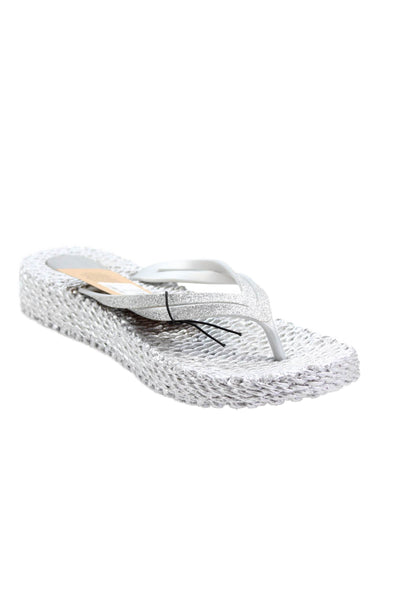 Ilse Jacobsen Womens Cheerful Wedge Platin Thong Sandals Silver Size 10