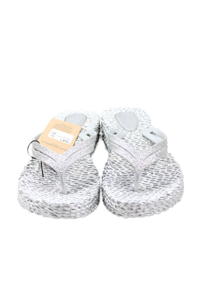 Ilse Jacobsen Womens Cheerful Wedge Platin Thong Sandals Silver Size 10