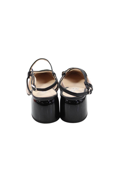 Dibia Womens Leather Madeira Buckled Pointed Toe Slingback Heels Black Size 7