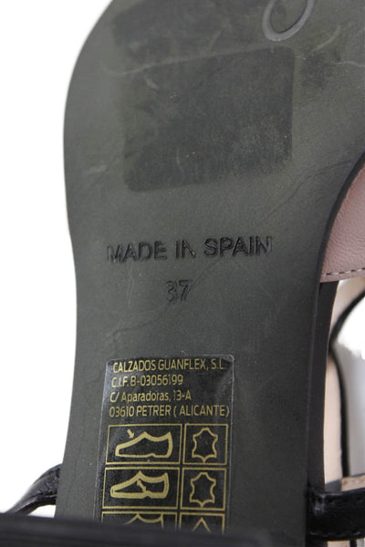 Dibia Womens Leather Madeira Buckled Pointed Toe Slingback Heels Black Size 7