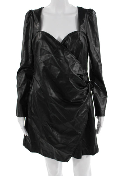 Zara Women Black Mini Wrap Dress Long Sleeve Square Neck Size 2XL
