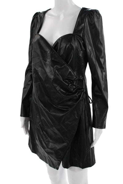 Zara Women Black Mini Wrap Dress Long Sleeve Square Neck Size 2XL