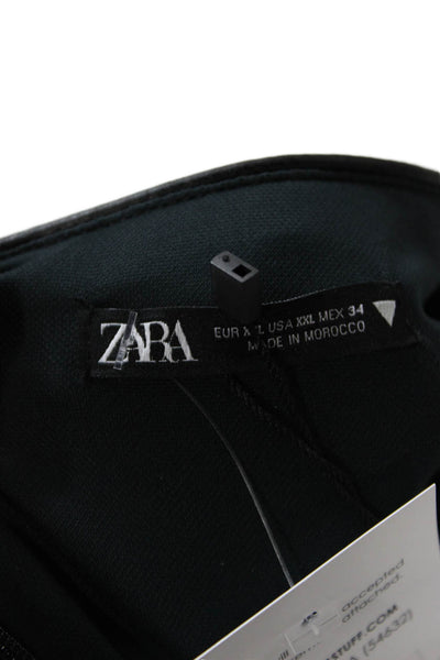 Zara Women Black Mini Wrap Dress Long Sleeve Square Neck Size 2XL