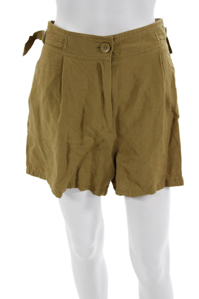 Zara Womens Cargo Shorts Brown Linen Viscose Button Size L