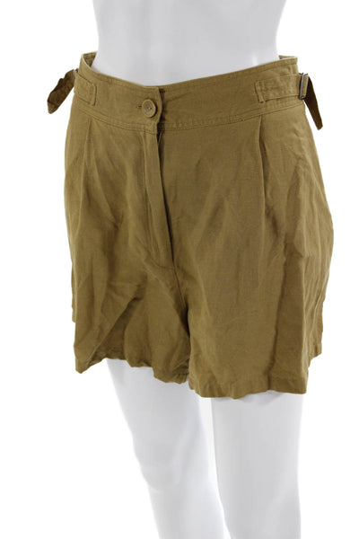Zara Womens Cargo Shorts Brown Linen Viscose Button Size L
