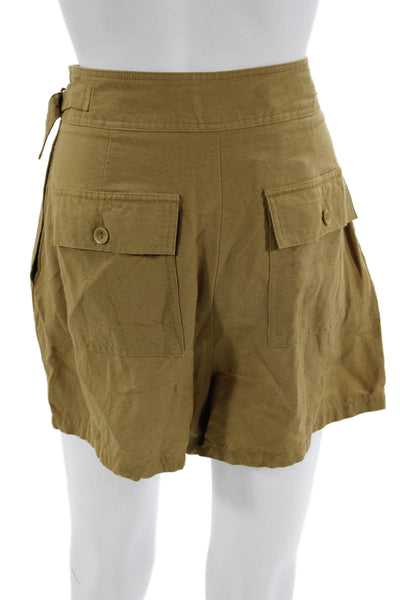 Zara Womens Cargo Shorts Brown Linen Viscose Button Size L
