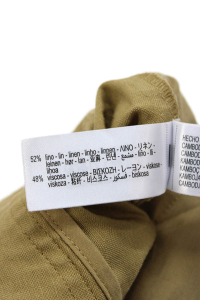 Zara Womens Cargo Shorts Brown Linen Viscose Button Size L