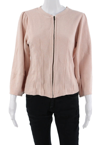 Ulla Johnson Womens Pink Cotton Zip Crew Neck Jacket Size L