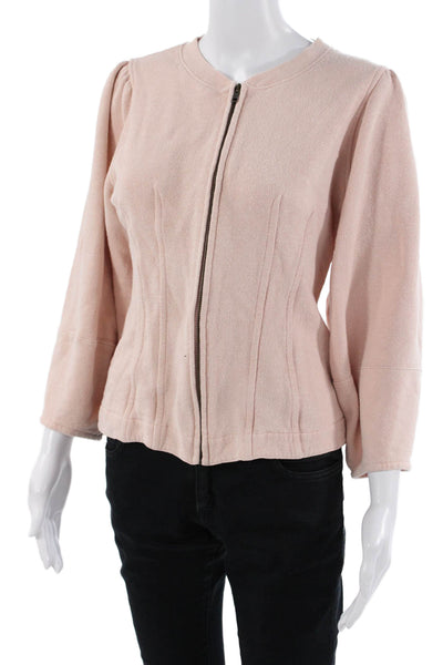 Ulla Johnson Womens Pink Cotton Zip Crew Neck Jacket Size L