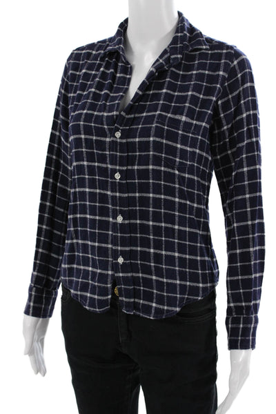 Frank & Eileen Womens Collared Check Button-Up Long Sleeve Dark Blue Size XS
