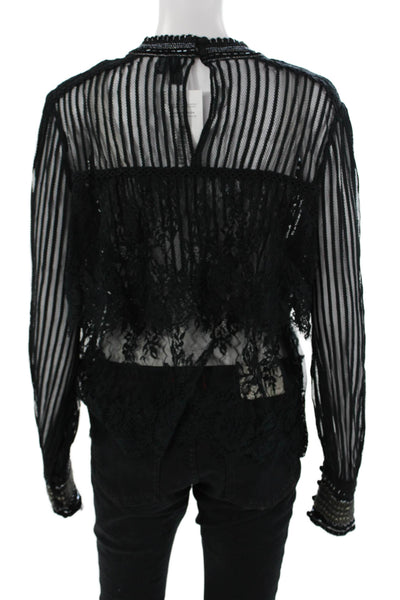 Blank London Women Black Floral Gothic Crew Neck Long Sleeve Blouse Size S