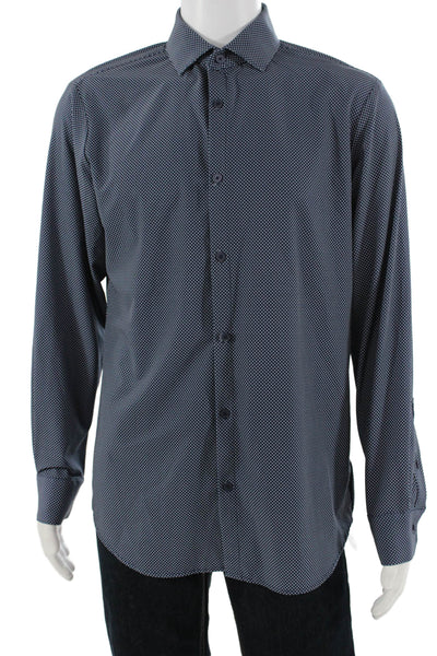 Mizzen + Main Mens Dark Blue Geometric Point Spread Dress Shirt Size M
