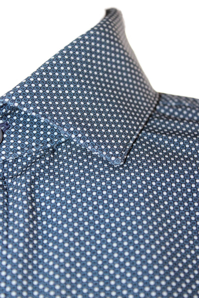 Mizzen + Main Mens Dark Blue Geometric Point Spread Dress Shirt Size M