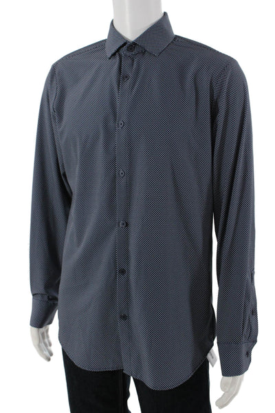 Mizzen + Main Mens Dark Blue Geometric Point Spread Dress Shirt Size M
