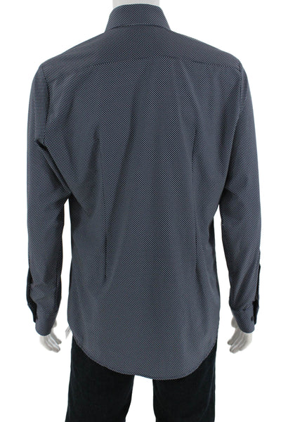 Mizzen + Main Mens Dark Blue Geometric Point Spread Dress Shirt Size M