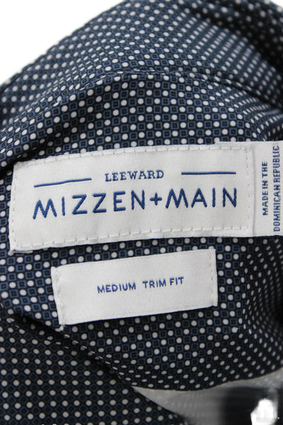 Mizzen + Main Mens Dark Blue Geometric Point Spread Dress Shirt Size M