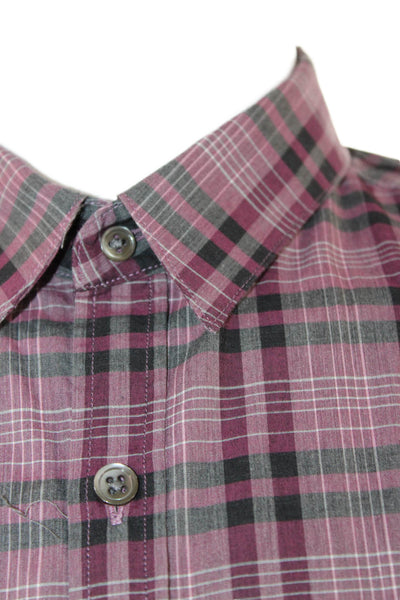 Theory Men's Point Collar Plaid Cotton Button-Up Dress Shirt Size L