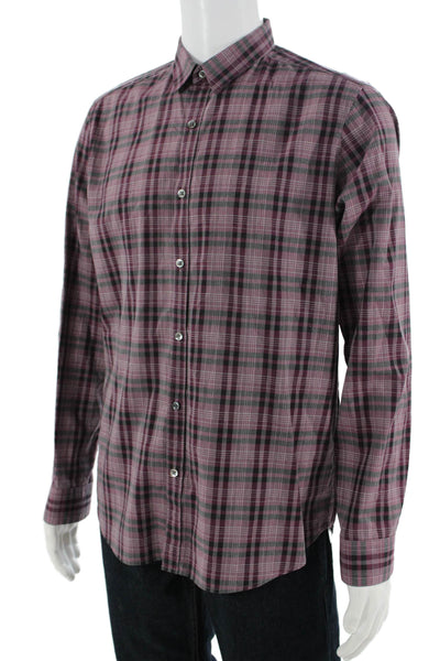 Theory Men's Point Collar Plaid Cotton Button-Up Dress Shirt Size L