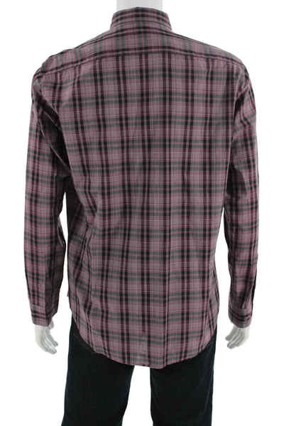Theory Men's Point Collar Plaid Cotton Button-Up Dress Shirt Size L