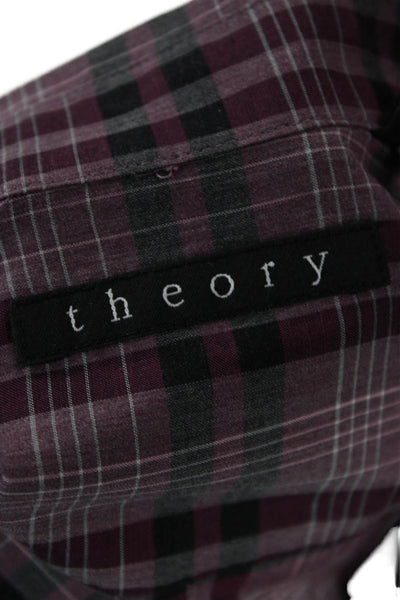 Theory Men's Point Collar Plaid Cotton Button-Up Dress Shirt Size L