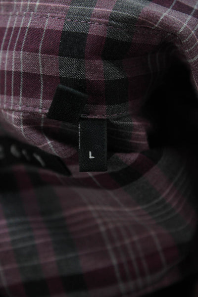 Theory Men's Point Collar Plaid Cotton Button-Up Dress Shirt Size L