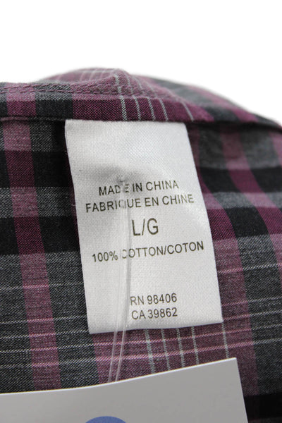 Theory Men's Point Collar Plaid Cotton Button-Up Dress Shirt Size L