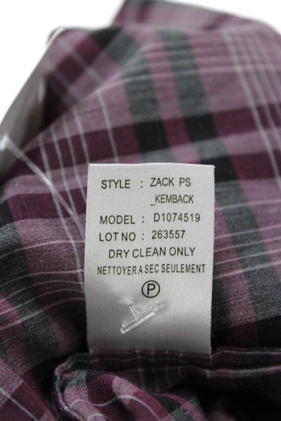 Theory Men's Point Collar Plaid Cotton Button-Up Dress Shirt Size L