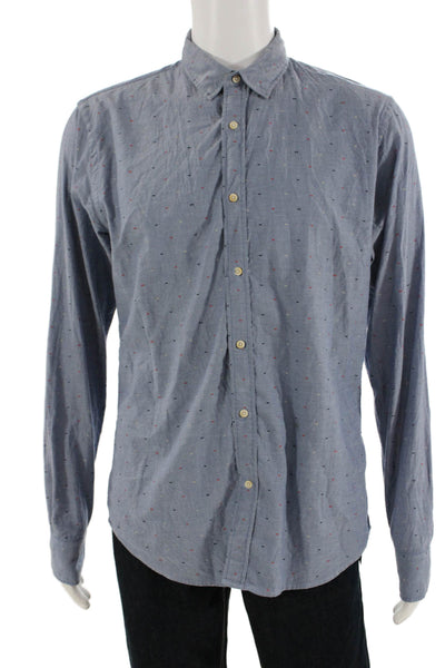 Scotch & Soda Mens Button-Down Blue Cotton Long Sleeve Shirt Size L