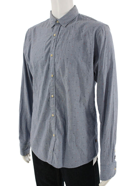 Scotch & Soda Mens Button-Down Blue Cotton Long Sleeve Shirt Size L