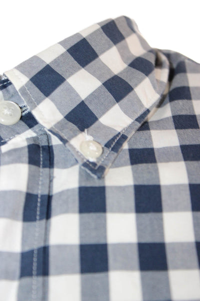 J Crew Mens Plaid Classic Fit Button Down Shirt Navy Blue White Size Medium