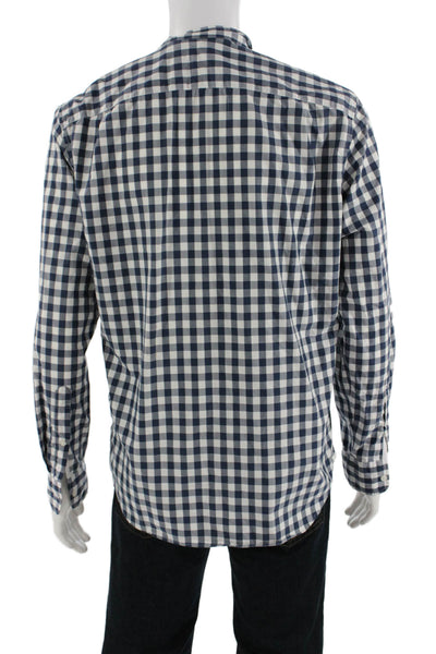 J Crew Mens Plaid Classic Fit Button Down Shirt Navy Blue White Size Medium