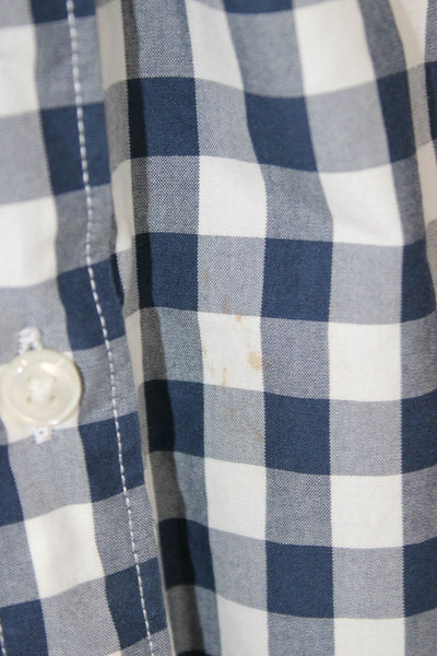 J Crew Mens Plaid Classic Fit Button Down Shirt Navy Blue White Size Medium