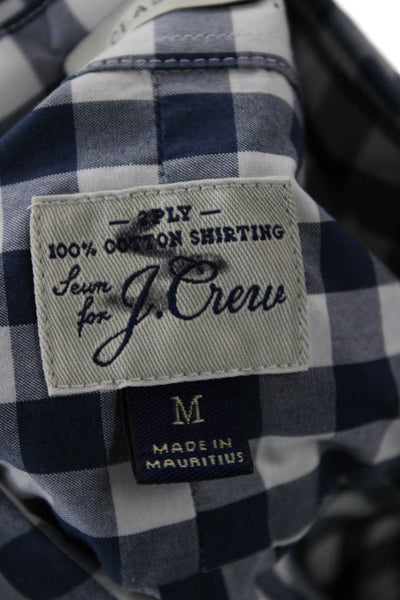 J Crew Mens Plaid Classic Fit Button Down Shirt Navy Blue White Size Medium