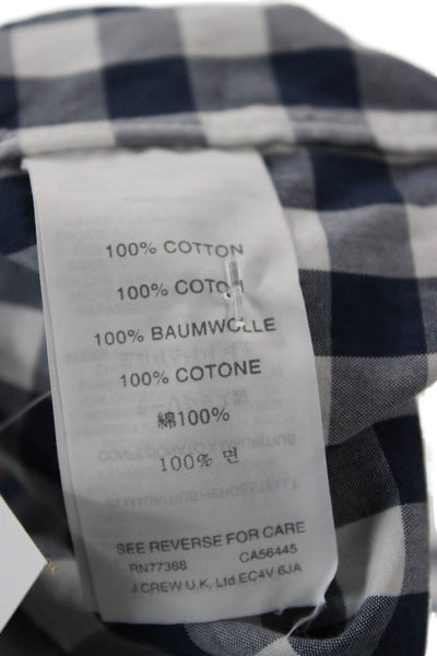 J Crew Mens Plaid Classic Fit Button Down Shirt Navy Blue White Size Medium